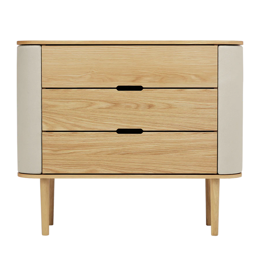 The Conversation Piece fabric armchair with natural frame