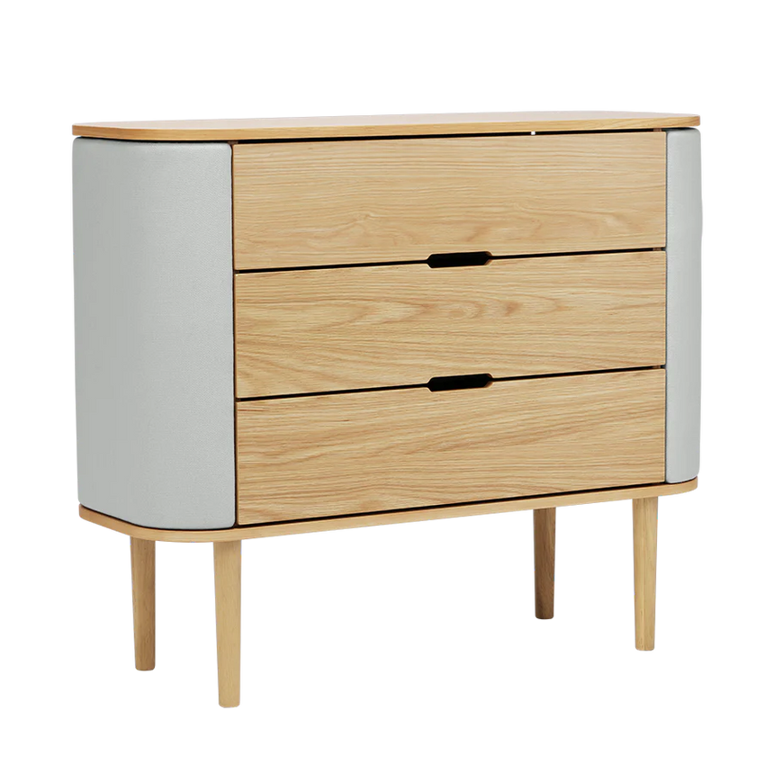 The Conversation Piece fabric armchair with natural frame