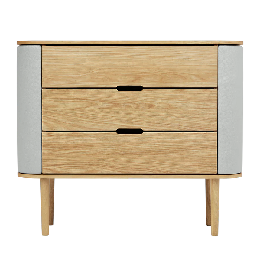 The Conversation Piece fabric armchair with natural frame