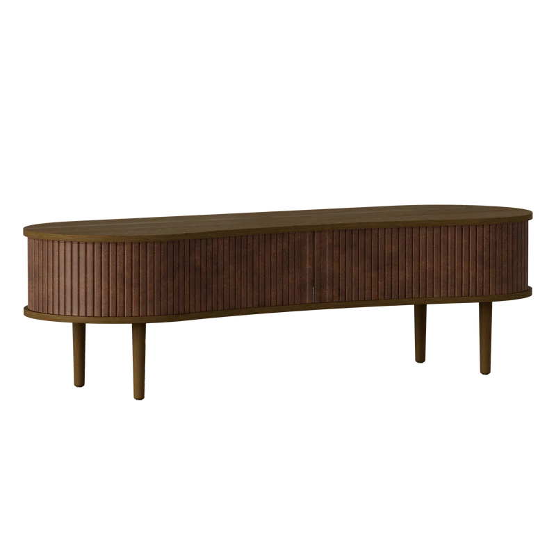 Audacious fa TV szekrény sötétbarna kerettel textilbőr ajtóval