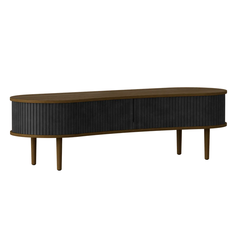 Audacious fa TV szekrény sötétbarna kerettel textilbőr ajtóval