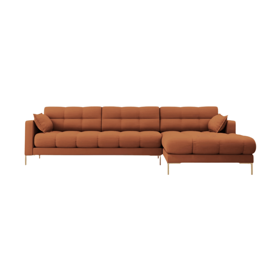 Mamaia jobbos szövet sarokkanapé arany lábbal