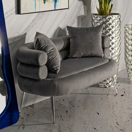 Silvery 2-seater velvet sofa