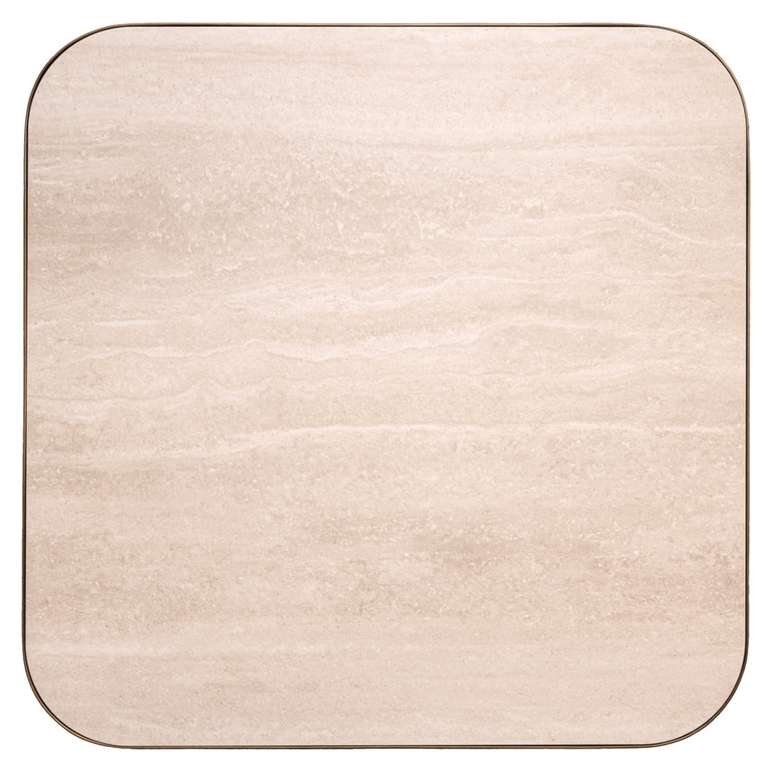 Claridge négyzet alakú dohányzóasztal – Kerámia és biztonsági üveg, 70x70 cm