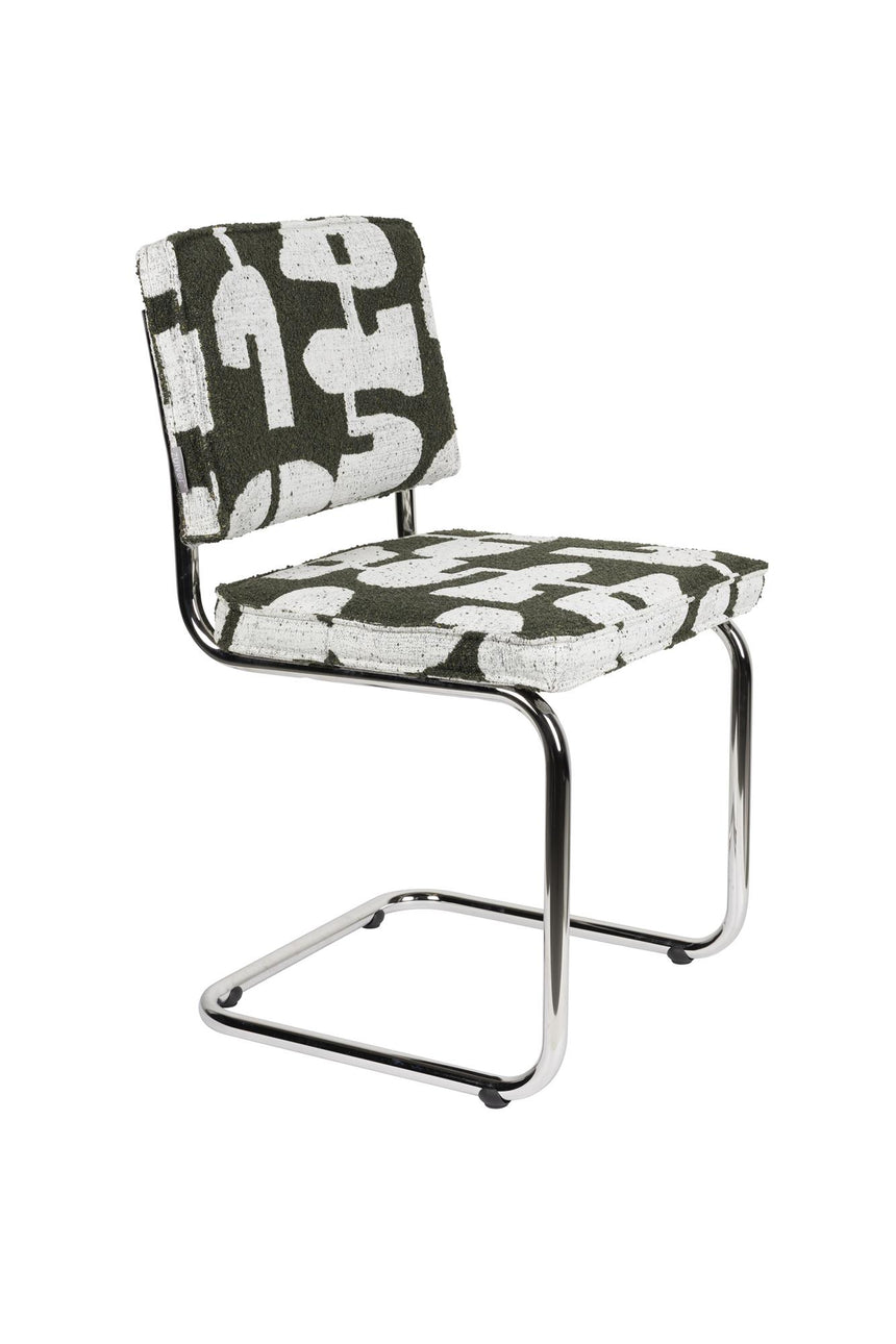 Ridge Deco Symbols étkezőszék – Ikonikus krómvázzal és organikus mintázatú kárpittal