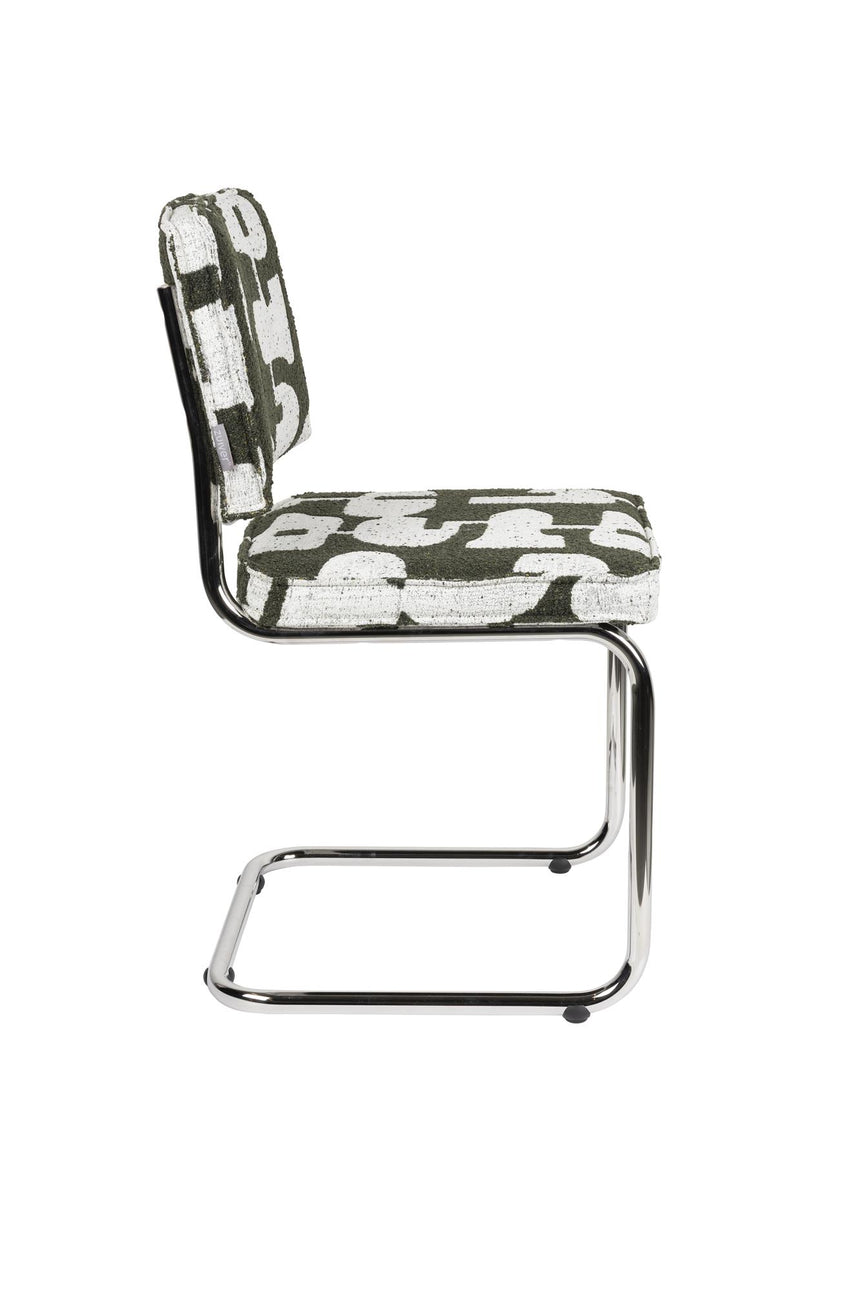 Ridge Deco Symbols étkezőszék – Ikonikus krómvázzal és organikus mintázatú kárpittal