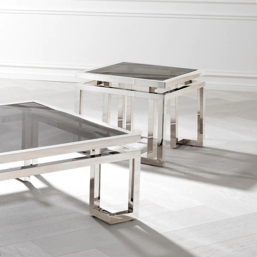 Palmer glass side table with silver frame