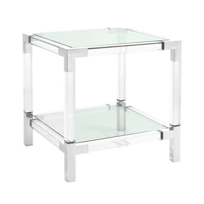 Royalton glass side table with silver corners