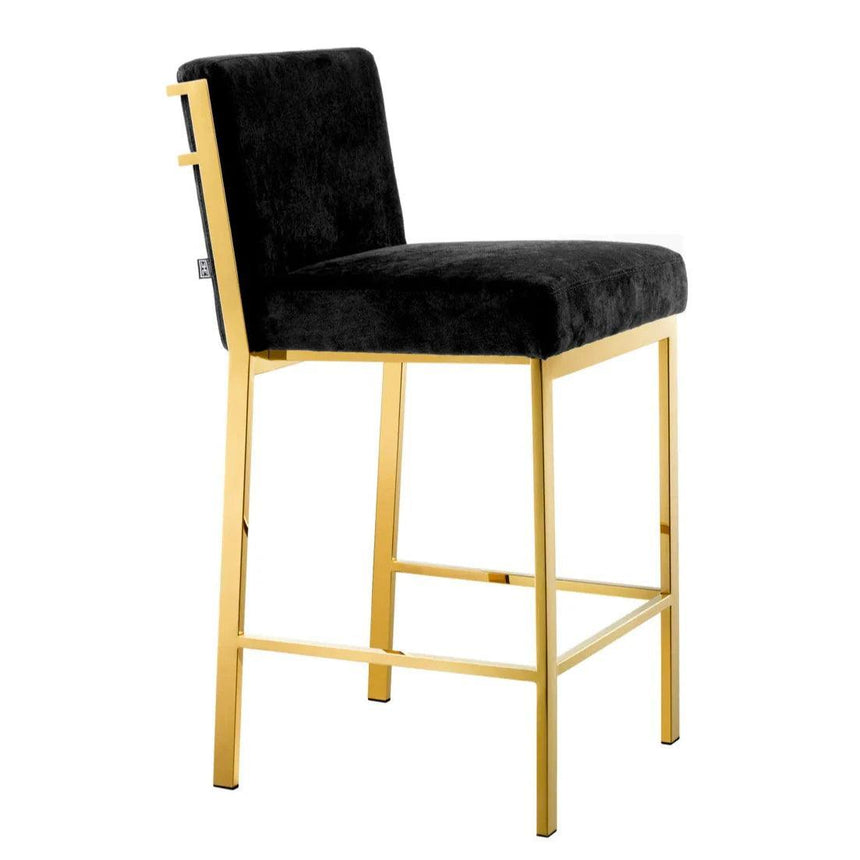 Scott velvet low bar stool with gold legs