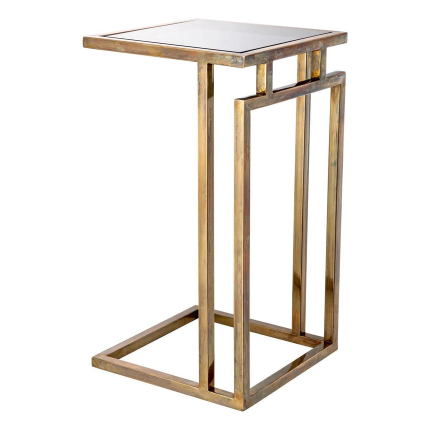 Marcus smoked glass side table with brass frame