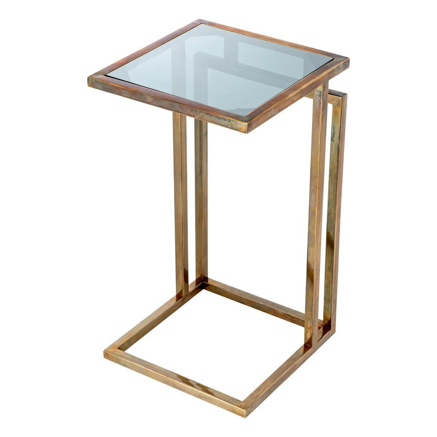 Marcus smoked glass side table with brass frame