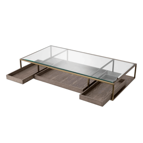 Roxton glass coffee table with brass frame