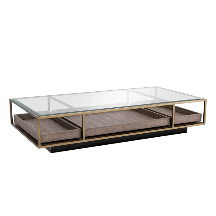 Roxton glass coffee table with brass frame