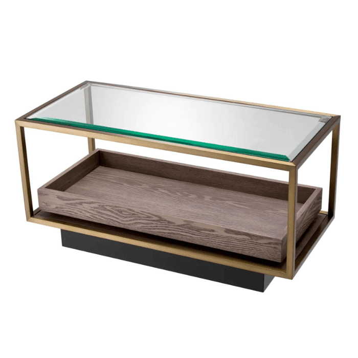 Roxton glass side table with brass frame