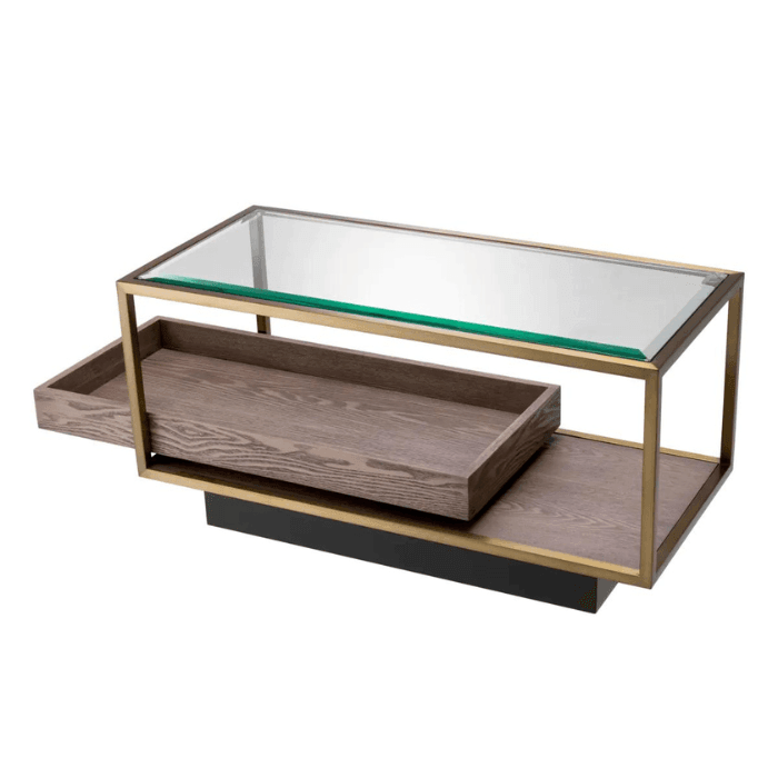 Roxton glass side table with brass frame