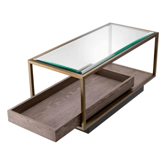 Roxton glass side table with brass frame