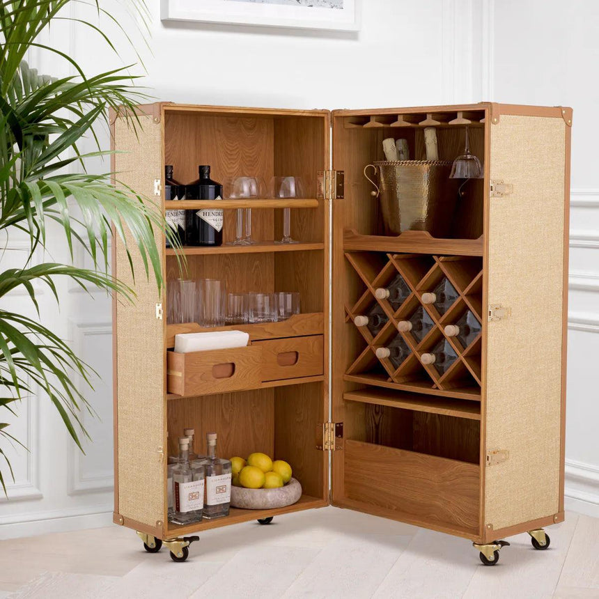 Martini Bianco wooden bar cabinet with brown trim