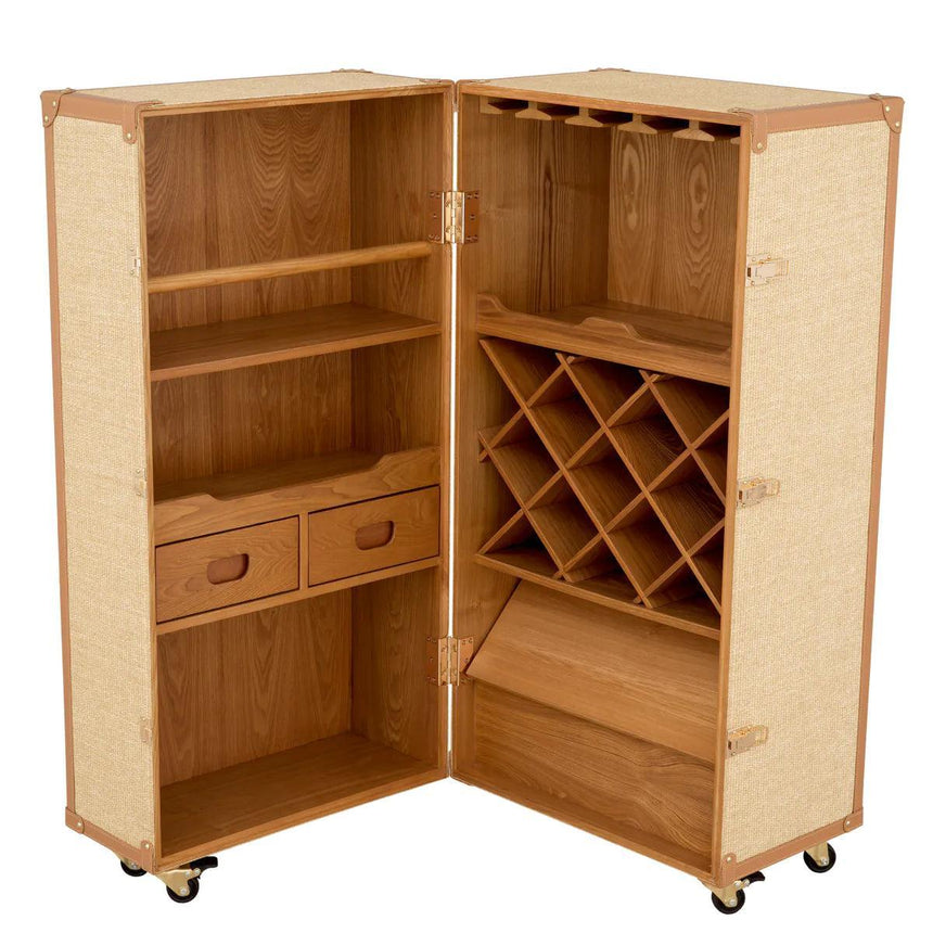 Martini Bianco wooden bar cabinet with brown trim