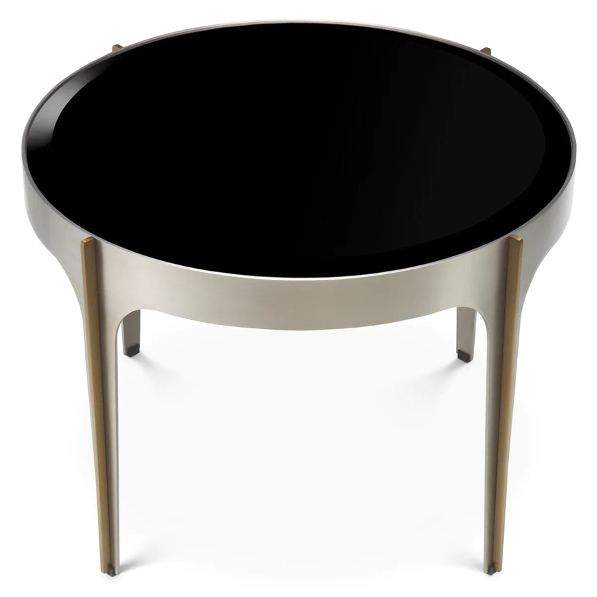 Artemisa black mirrored glass side table with decorated legs