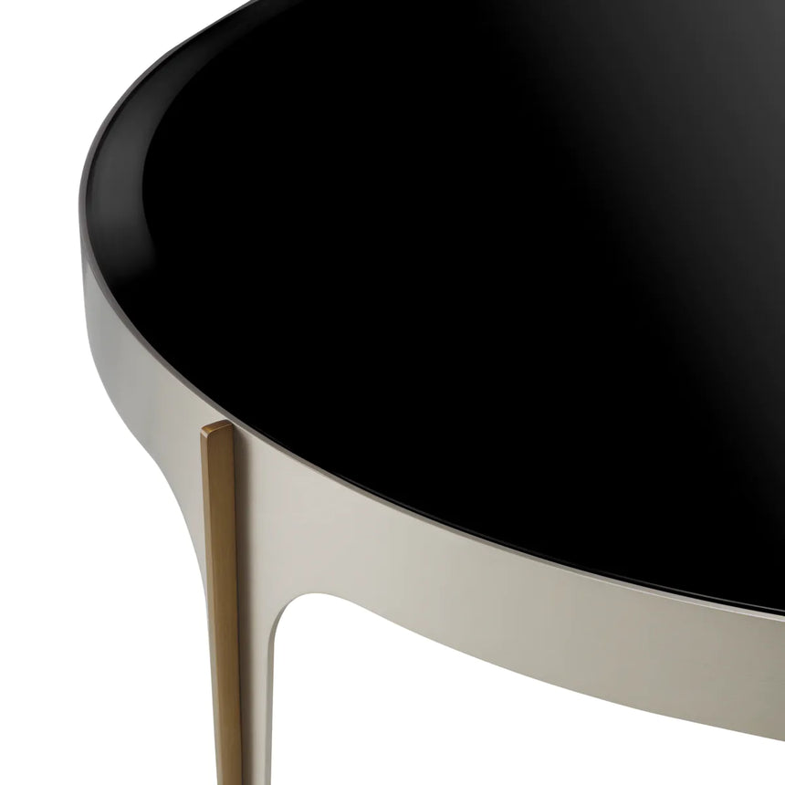 Artemisa black mirrored glass side table with decorated legs