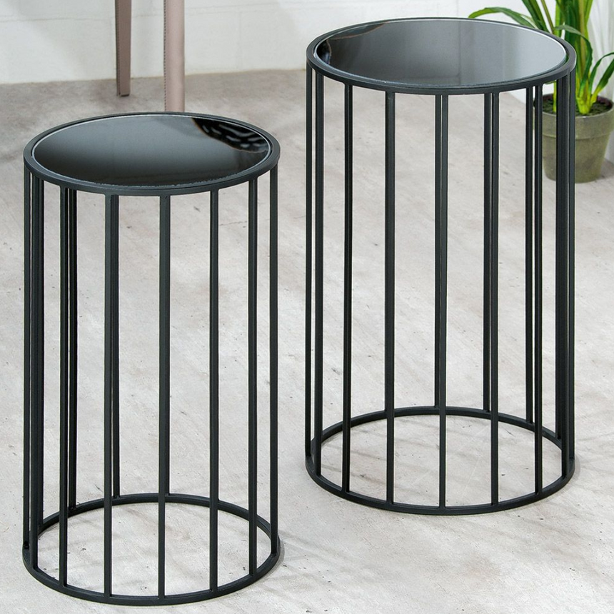 Black Round glass side table set