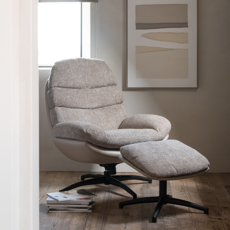 Talgarth fabric swivel chair with footrest