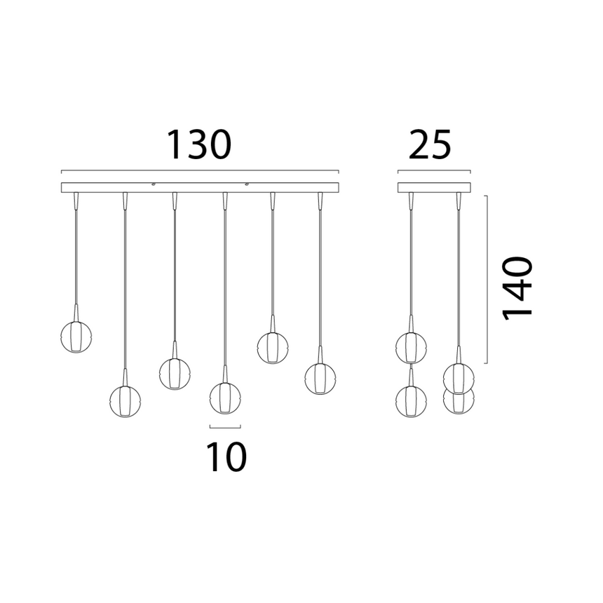 Bubbles 6-bulb glass pendant lamp