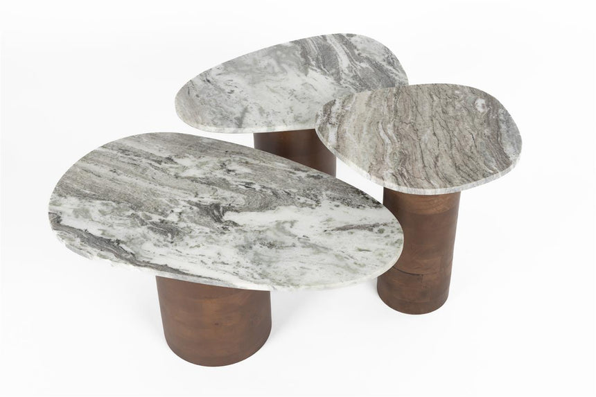 Suki dohányzóasztal szett (3 darabos) – Márvány és mangófa elegáns találkozása