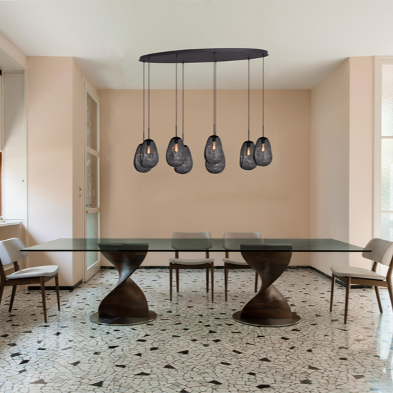 Lava 8-bulb dark gray glass pendant lamp
