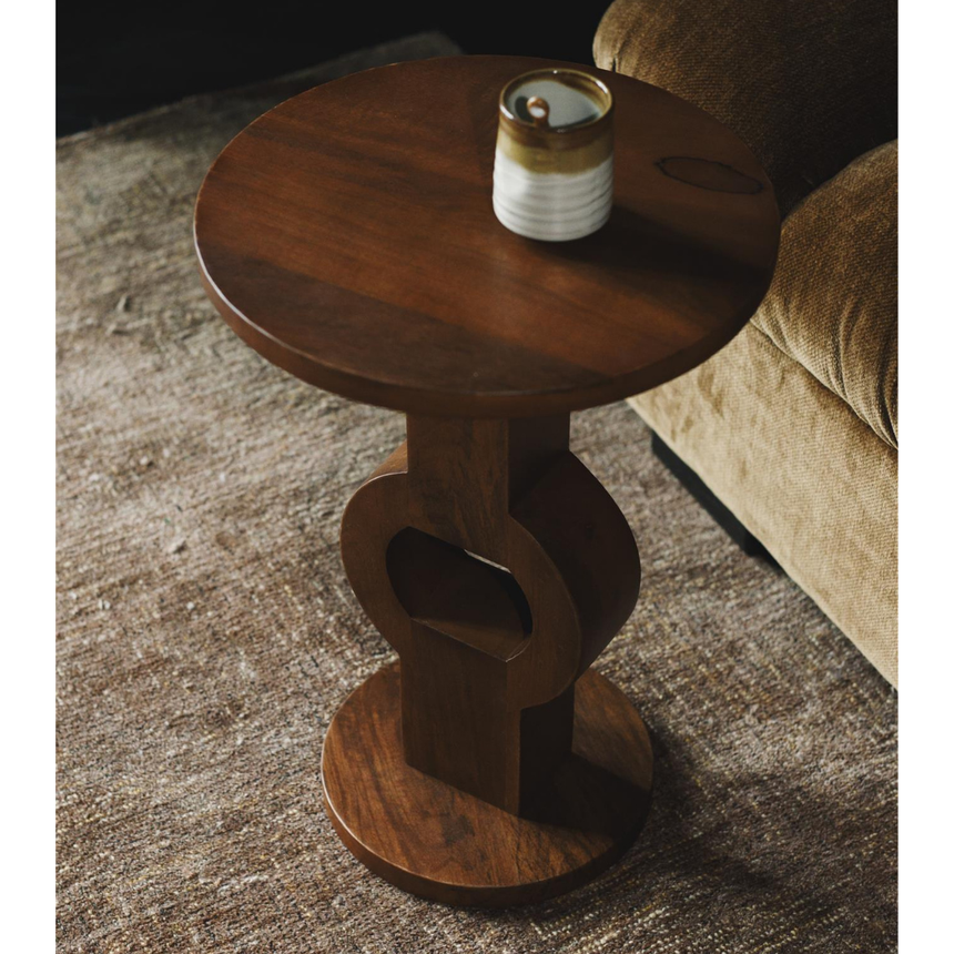 Round wooden side table