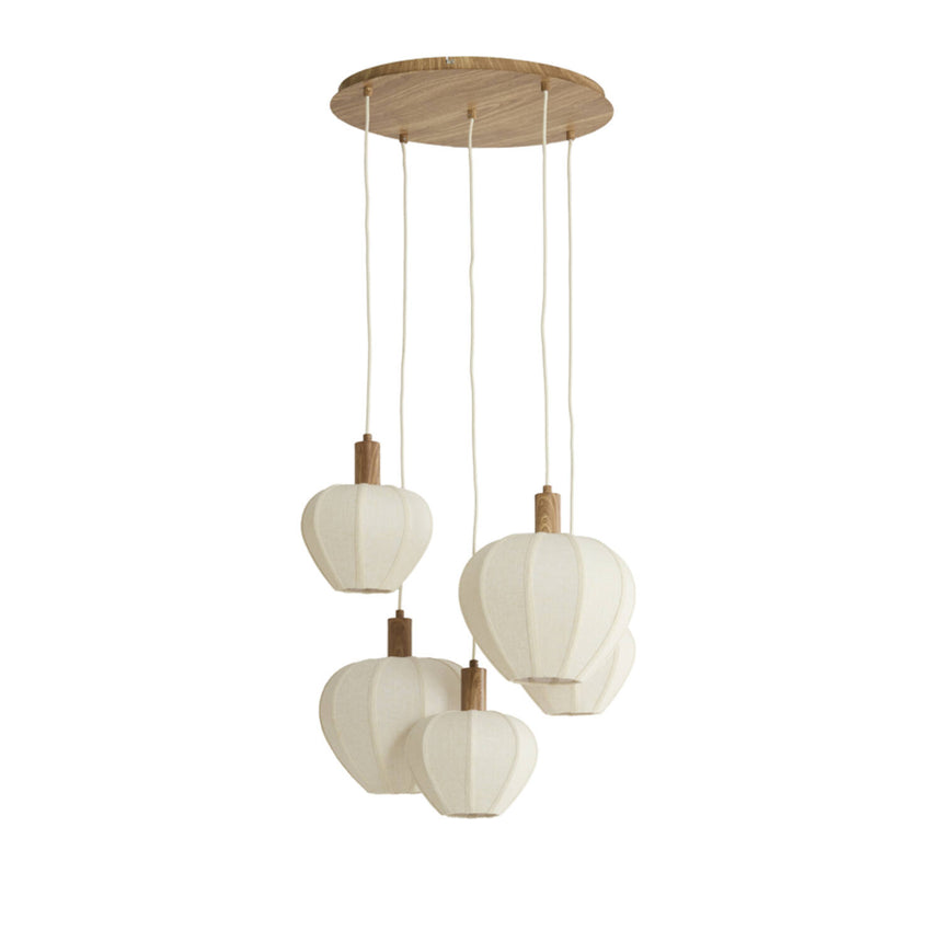 Huxi függőlámpa – Ötágú kivitel fa hatású elemekkel és lennel
