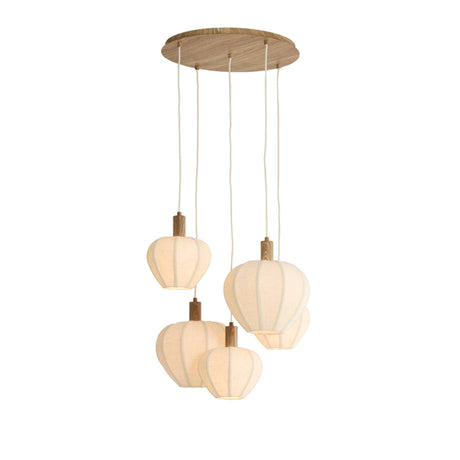 Huxi függőlámpa – Ötágú kivitel fa hatású elemekkel és lennel