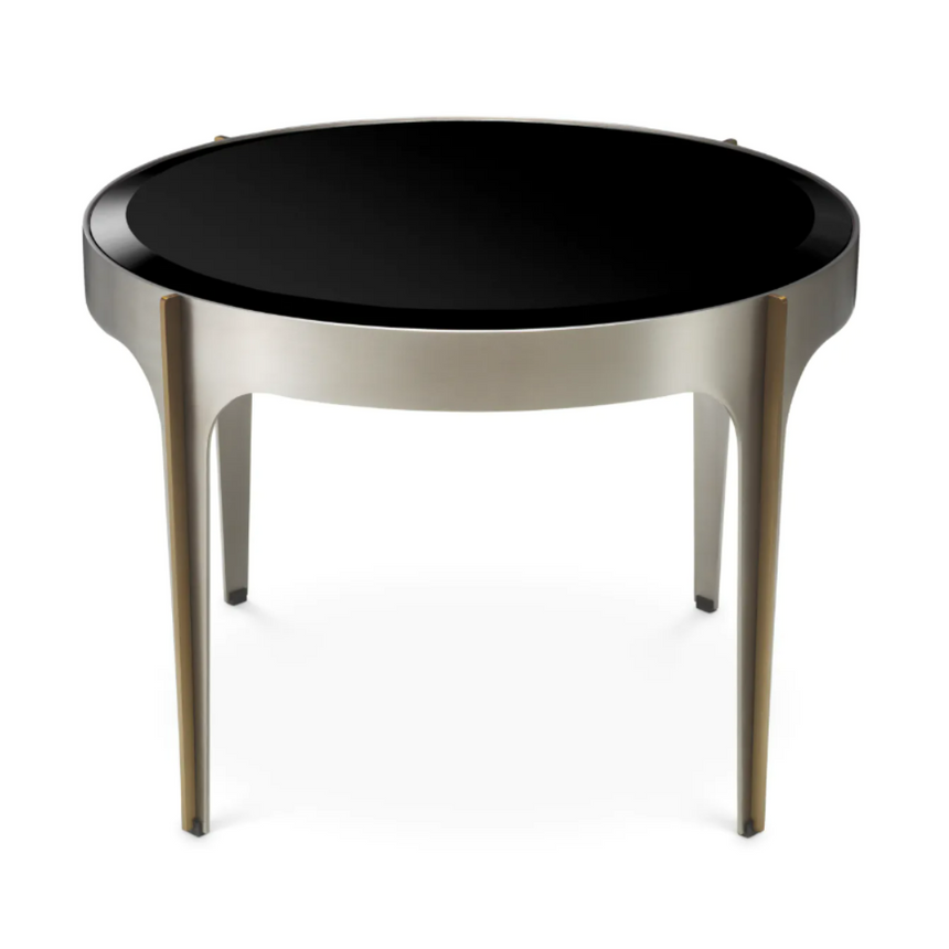 Artemisa black mirrored glass side table with decorated legs