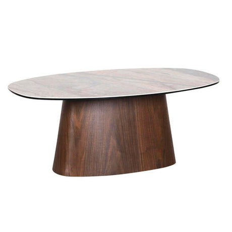 Danish dohányzóasztal – Kerámia onyx felülettel és dió furnér vázzal