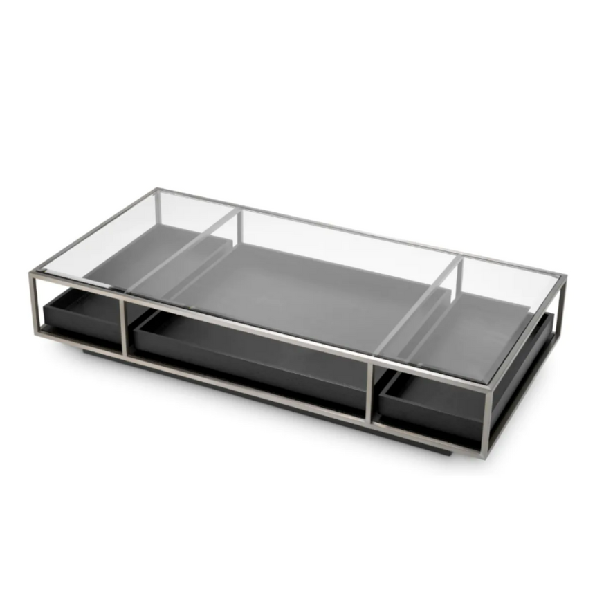 Roxton üveg dohányzóasztal ezüst kerettel