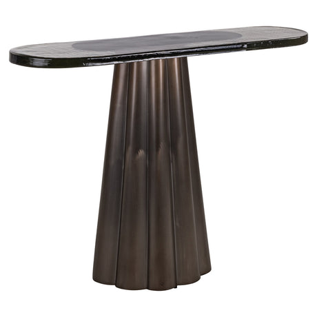 Barwick konzolasztal – Antik fém vázzal és öntött üveglappal