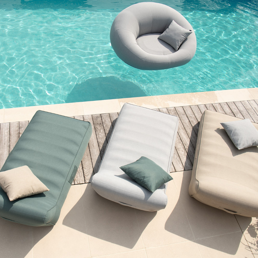 Linen-effect floating fabric sun lounger with headrest