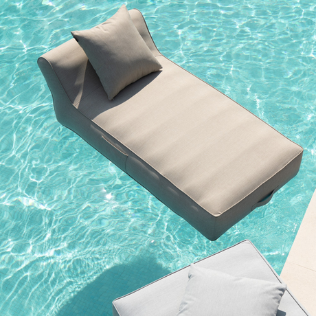 Linen-effect floating fabric sun lounger with headrest