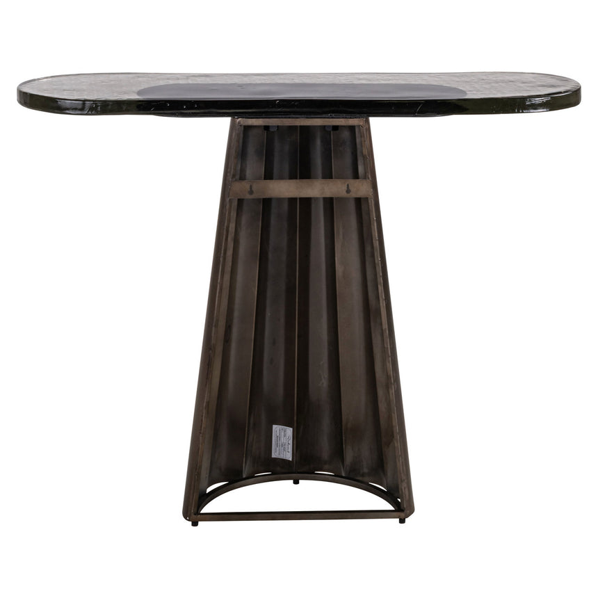 Barwick konzolasztal – Antik fém vázzal és öntött üveglappal