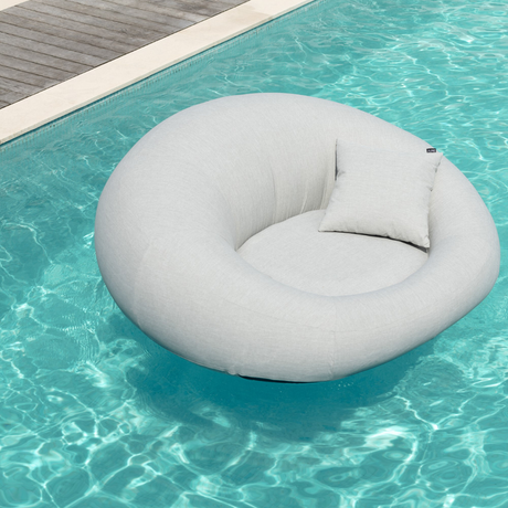 Linen-effect floating fabric sun lounger with headrest