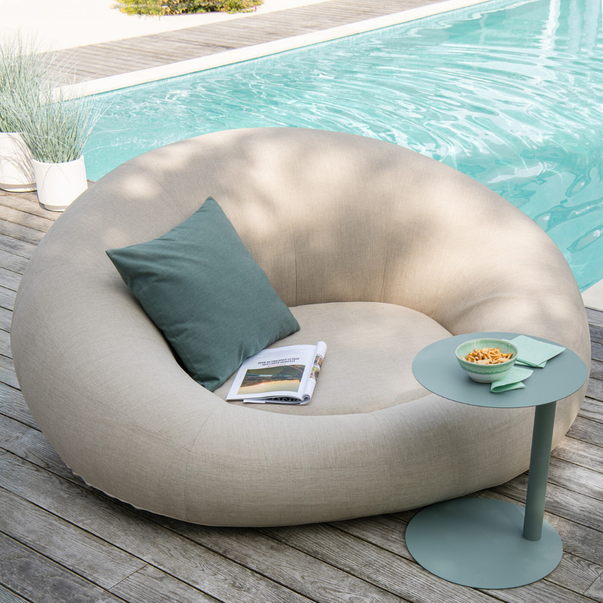 Linen-effect floating fabric sun lounger with headrest