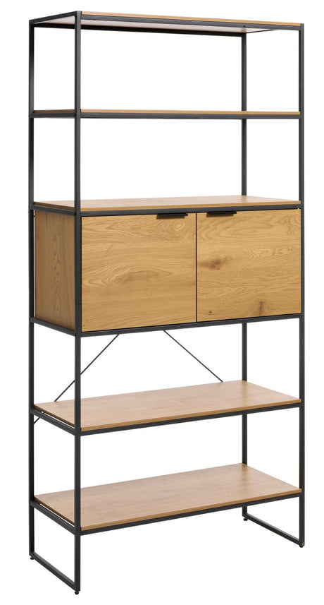 Cesura könyvespolc – Tölgy mintázatú felülettel és fekete fém vázzal