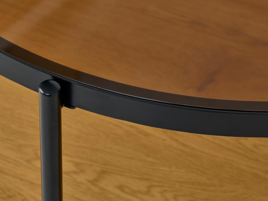 Hassel kerek dohányzóasztal – Tölgyfa melamin, üveg és fém kombinációja, 84 cm