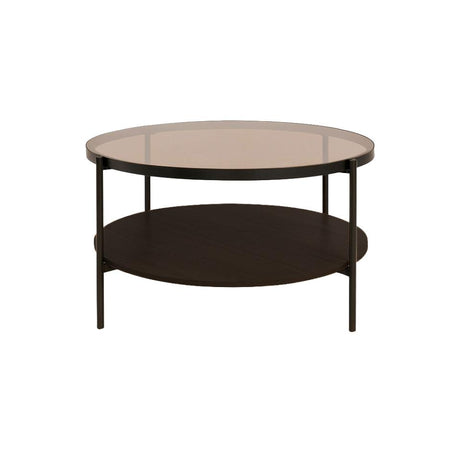 Hassel kerek dohányzóasztal – Espresso melamin, üveg és fém kombinációja, 84 cm