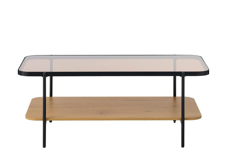 Hassel dohányzóasztal – Tölgyfa melamin, üveg és fém kombinációja, 120 cm