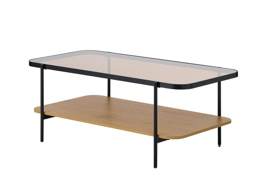 Hassel dohányzóasztal – Tölgyfa melamin, üveg és fém kombinációja, 120 cm