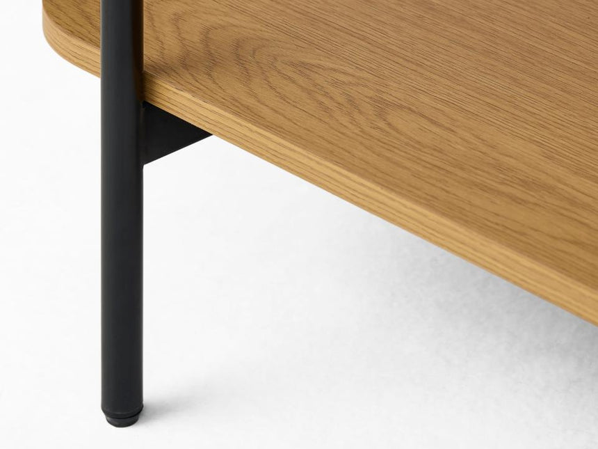 Hassel dohányzóasztal – Tölgyfa melamin, üveg és fém kombinációja, 120 cm