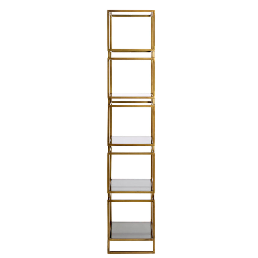 Lucambo 5 polcos üvegvitrin – Antik bronz és füstüveg