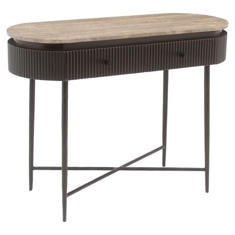 Russo konzolasztal – Travertin és sárgaréz elegancia