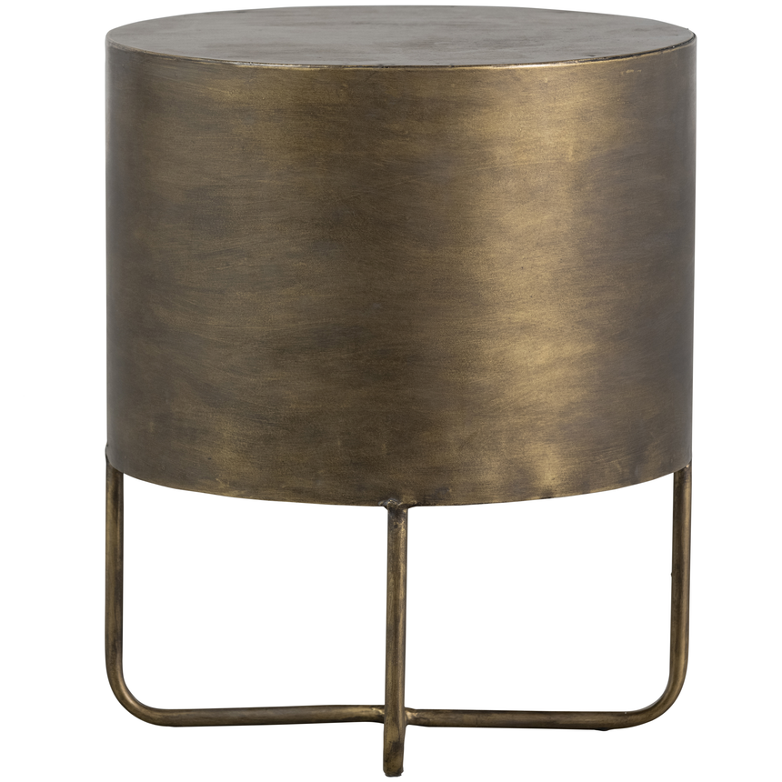 Glossy 2-drawer antique metal bedside table
